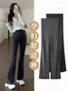 Calça de maternidade em pele de tubarão para primavera e outono, calça de yoga ajustável, forrada com fleece para outono e inverno, com suporte para a barriga, leggings flare em pele de tubarão que emagrecem