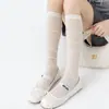 Nuevos Calcetines de Algodón para Mujer con Rayas Verticales, Color Sólido, Estilo Ballet Delgado para Primavera y Verano, Tubo Largo JK Transpirables, Serie Miu, Calcetines hasta la Rodilla