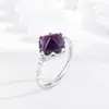 Anillo de Plata de Ley S925 Torre de Azúcar Amatista para Mujer, Joyería de Lujo Ligero, Anillo de Amatista Natural, Sensación de Alta Gama, Versátil para el Uso Diario