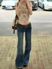 Jeans Flare cintura baixa retrô para mulheres, novo produto popular de outono, estilo americano, não abafante, elástico, calças pantalona sexy perna reta