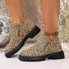 Botas Chelsea de Mujer para Otoño 2025, Talla Grande, Tacón Grueso, Estampado de Leopardo Personalizado, Punta Redonda, Caña Baja, Moda Versátil