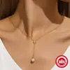 Plata de Ley S925 Cadena para Clavícula en Forma de Y con Perla y Estrella de Ocho Puntas Estilo Coreano Diseño de Nicho Sentido de Diseño Mismo Estilo que las Celebridades de Internet Collar Versátil para Mujer