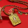 Xizang Clássico Preto Dourado Finamente Trabalhado Pintado à Mão Dourado Incrustado Thangka Zodíaco Oito Divindades Guardiãs Buda Amuleto Colar Pingente Redondo