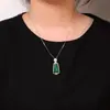 Collar Colgante de Plata S925 Incrustado con Jade Verde Brillante Moda Versátil Colgante Simple