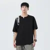Camiseta Texturizada Gola V Manga Curta Fina para Homens, Moda Masculina Pengyun, Tendência de Verão Rasgada Manga Meia Mão Camiseta Juvenil Masculina