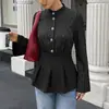 Nueva camisa de rayas para mujer de otoño e invierno para el trabajo y los desplazamientos, de manga larga, moda transfronteriza europea y americana, camisa de mujer que ciñe la cintura
