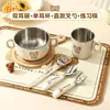 Cubiertos Personalizados para Niños, Plato para Comer Anticaídas, Plato de Doble Capa con Asa y Doble Oreja, Juego de Vajilla para Bebé para el Hogar
