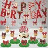 Bandera de Tirar para Cumpleaños de Navidad Exquisito Elemento de Lazo Pancarta con Letras Colgante Espiral Adornos para Cupcakes