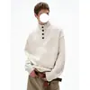 Suéter Tricot Retrô Americano com Bolinhas e Gola Alta Meia para Homens e Mulheres, Pulôver Casual Soltinho de Alta Qualidade em Mistura para Outono e Inverno