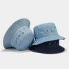 Sombrero de pescador de mezclilla de color sólido para hombre, estilo japonés, artístico, con perforación en caliente, moderno, para verano y exteriores, protector solar.