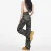 Jeans de Trabajo Camuflaje Verde Militar para Mujer, Diseño High Street, Hip-Hop, Retro Dulce y Picante, Pierna Ancha Casual Rectos