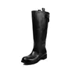 Botas largas de piel de caballo envejecida, nuevo estilo otoño e invierno, botas de jinete, cuero genuino por dentro y por fuera, punta redonda, tacón medio, cierre de cremallera en la parte trasera, botas altas hasta la rodilla