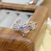 Anillo Abierto de Esmalte de Verano Dopamina Zirconia Goteada en Aceite Mariposa Flor Exquisita Gama Alta Anillo de Lujo Ligero
