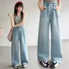 Jeans de Mezclilla para Niñas, Nuevo Estilo Primavera y Otoño 2026, Pantalones de Pierna Ancha Bordados con Doble Bolsillo
