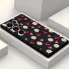 Estampado de cerezas, margaritas y corazones por todas partes, estilo dulce y femenino, funda para teléfono Samsung S22/S23 Ultra, anticaídas, funda suave de cobertura total