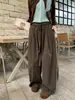 Pantalones de Pierna Ancha Sueltos Florales Estilo Coreano Pantalones Casuales para Mujer Otoño Nueva Llegada Sensación de Alta Gama Adelgazantes Caída Versátiles Pantalones Largos Color Café
