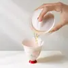 Cuenco Pequeño de Cerámica Blanca de Jade con Tapa, de Pie Alto y Boca de Flor, Pintado a Mano, de las Dinastías Tang y Song, para Uso Doméstico, Juego de Té Kung Fu, Taza de Té Rosa Flor de Durazno