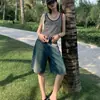 Shorts de Mezclilla Retro con Degradado para Primavera y Verano para Mujer, Pantalones Casuales Holgados Adelgazantes de Pierna Ancha de Longitud Media