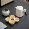Juego de Té de Viaje para Exteriores Portátil Cerámica Taza Express Una Tetera Cuatro Tazas Preparación de Té Bolsa de Almacenamiento de Cabina Regalo de Acompañamiento