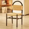 Silla de Comedor Vivian Vintage Estilo Francés con Madera Maciza Tejida con Cuerda, Silla de Ocio para Maquillaje con Respaldo Tejido Retro para Sala de Estar del Hogar