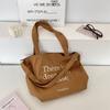 59261 Bolsa de Lona Estudante Feminina 2025 Nova Tendência Coreana Bolsa Tote com Letras Casual Grande Capacidade Bolsa de Compras
