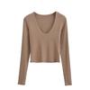 Otoño e Invierno Nuevo Europeo y Americano Mujer Chicas Calientes Sin Costuras Ovalado Cuello Bajo Delgado Camiseta C75415