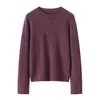 Camiseta base de cachemira para mujer de otoño e invierno 100% cachemira pura, cuello redondo, sin costuras, color liso, manga larga, con borde enrollado