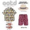 Camisa Estilo Americano Casual Solta Plus Size Florido Retrô Masculina Verão Estilo Porto de Ilha Viagem Havaí Lazer Conjunto de Duas Peças
