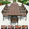 Conjunto de Mesa e Cadeiras de Madeira-Plástico para Exterior em Metal Pátio Mesa de Jantar de Lazer para Exterior Anti-corrosão Mesa e Cadeiras Pequenas para Varanda Aberta Jardim