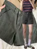 Shorts jeans verde militar para mulheres, novo estilo verão 2026, cintura alta, corte solto, modelador, bermuda cargo de comprimento 3/4, hot pants de perna larga