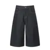 Shorts Jeans Largos e Soltos para o Verão, Estilo Streetwear Moderno com Vibe Masculina, Calças Simples Versáteis de Cintura Alta com Cinco Pontos, Estilo Workwear