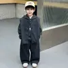 Conjunto de Lã Listrado para Meninos Três Peças Estilo Coreano Roupa para Primavera e Outono Conjunto Lindo Casual Infantil Roupas para Crianças Pequenas