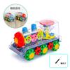Locomotiva rotativa com engrenagem transparente luzes multicoloridas música presente de aniversário infantil carro de brinquedo elétrico universal atacado