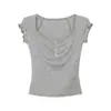 Camiseta de manga corta con botones estilo coreano, dulce y pura, entallada a la cintura, para mujer, venta al por mayor de fabricante, verano, manga de capullo cortada a medida, top