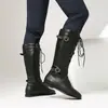 Botas de cuero de caña alta para comercio exterior de otoño e invierno, punta redonda, suela de goma, antideslizantes, transfronterizas, talla grande para mujer, cremallera lateral, botas Martin de color liso