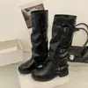 Pierna de Pantalón de Otoño Viento Botas Largas Mujer Mostrar Longitud de Pierna Botas Mujer Chica Caliente Moda Hebilla 2026 Botas de Caballero Superficie de Cuero Nuevo Estilo