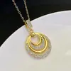 Colar Anel Duplo com Microincrustação de Zircônia em Cobre Estilo Coreano Feminino Luxo Leve Fashionável Elegante Estilo INS Corrente de Clavícula em Aço Inoxidável