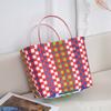 Moda Cuadros color en contraste cesta de plástico bolso de mano colorido a juego de colores bolso de hombro combinable gran capacidad viaje bolsa cesta de verduras