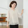 Ropa Elegante y de Moda para Mujeres, Mamás, Top Delgado de Gasa para Verano con Encaje en Mangas Tres Cuartos