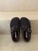 Sapatos Birkenstock Cinza Retrô de Nicho Sapatos Femininos Outono e Inverno 2025 Sapatos de Algodão Quentes com Forro de Lã Mary Jane Sapatos de Pelo Flats