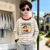 Camiseta de manga larga a rayas de algodón puro de moda para niños, nuevo estilo primavera y otoño, camiseta básica holgada para niños y niños mayores
