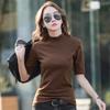 Camiseta de Manga Media de una Pieza para Mujer, Camiseta Básica de Algodón con Cuello Medio Alto, Estilo Coreano Primavera y Otoño, Corte Ajustado con Patchwork