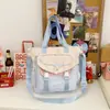 Nova Bolsa de Livros Estilosa e Doce Estilo Universitário com Estampa de Letras para Alunos do Ensino Fundamental II e Médio, Bolsa Transversal Leve para Aulas de Reforço