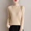 Suéter de canalé para mujer con cuello alto medio, nuevo estilo otoño/invierno 2025, top de punto para capa interior, pieza única para dropshipping