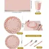 Conjunto Rosa de Bolinhas com Carimbo Dourado para Festa de Aniversário Pratos de Papel Descartáveis, Guardanapos, Copos de Papel, Pratos de Jantar, Toalha de Mesa Dourada, Rose Gold