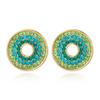 Pendientes redondos Kenjay Silver Needle Amazon, populares en Europa y América, pendientes sencillos de moda para mujer, pendientes redondos con diamantes de imitación coloridos.