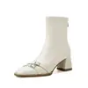 Botines de tacón grueso para mujer, botines sencillos de primavera/otoño, nuevo estilo 2024, chic francés, puntera cuadrada, botas ajustadas, tacones altos negros