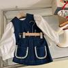 Ailetu nuevo otoño industria pesada bordado creativo chica Traje de mezclilla estilo occidental calle frita conjunto de tres piezas 9935