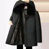 Abrigo acolchado de algodón para padres primerizos de longitud media, engrosado, de plumón y algodón, ropa para hombres de mediana edad y mayores, cuello grande de lana, abrigo acolchado de algodón para invierno de hombres