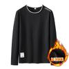 Camiseta de manga larga de otoño e invierno para hombre, camisa gruesa y cálida con forro polar, cuello redondo, algodón bordado, estilo coreano, ropa recta para hombre